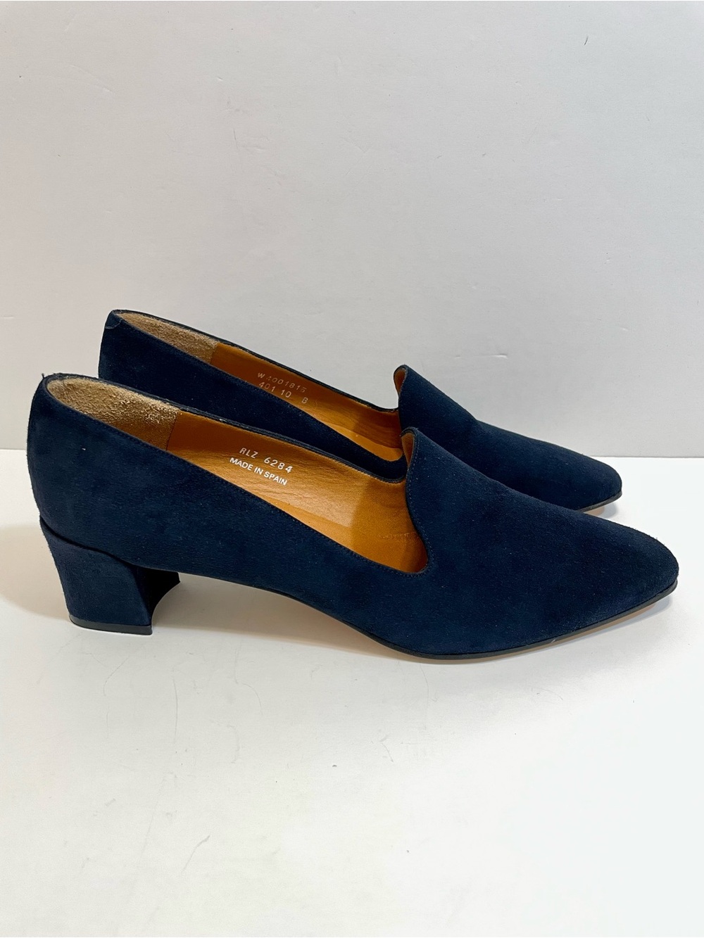 Vintage Ralph Lauren Women’s Suede Block Heel Navy Loafers Size 10 - Picture 3 of 13